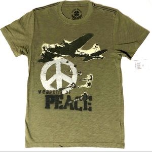 Lucky Brand Tee NWT Airplane Peace Graphics Vintage-Style Short-Sleeve X-Small